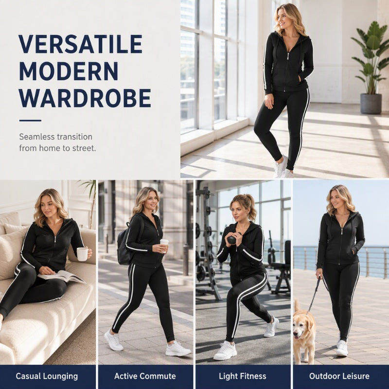 ⌛Limited-Time Offer-Women's Striped Zip-Up Hoodie & Pants Set