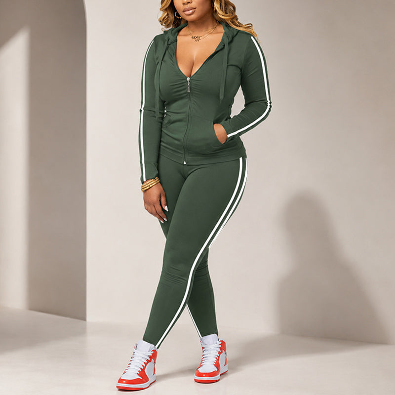 ⌛Limited-Time Offer-Women's Striped Zip-Up Hoodie & Pants Set