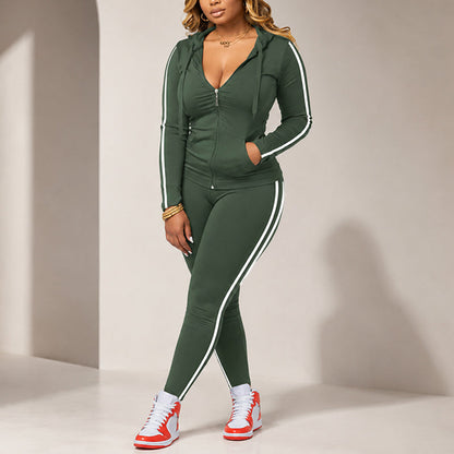 ⌛Limited-Time Offer-Women's Striped Zip-Up Hoodie & Pants Set
