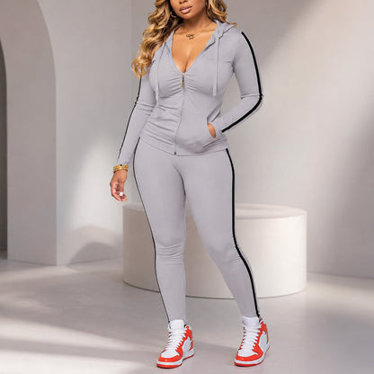 ⌛Limited-Time Offer-Women's Striped Zip-Up Hoodie & Pants Set