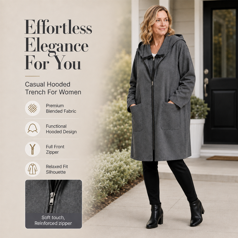✨New Arrivals & Special Offers-Women's Hooded Mid-Length Jacket with 2 Zippers