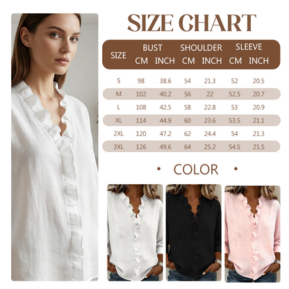 Women's Ruffle V-Neck Long Sleeve Blouse