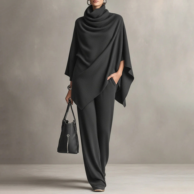 ⌛Limited-Time Offer-Women's Cowl Neck Cape & Wide-Leg Pants Set