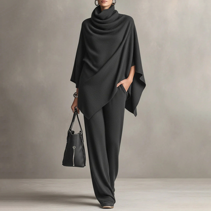 ⌛Limited-Time Offer-Women's Cowl Neck Cape & Wide-Leg Pants Set