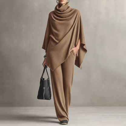⌛Limited-Time Offer-Women's Cowl Neck Cape & Wide-Leg Pants Set