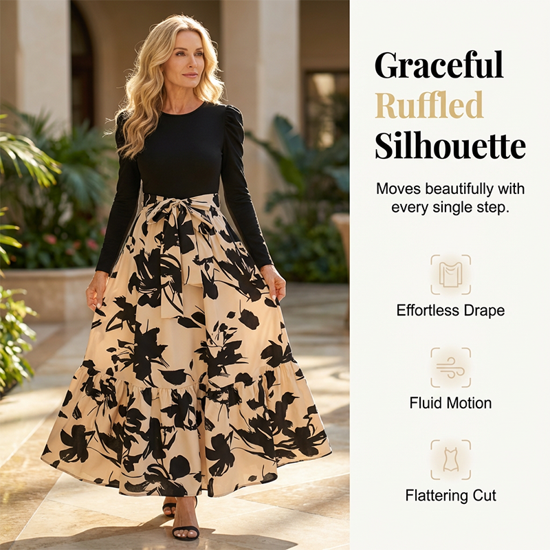 ⌛Limited-Time Offer-Floral Long Sleeve A-Line Maxi Dress for Women