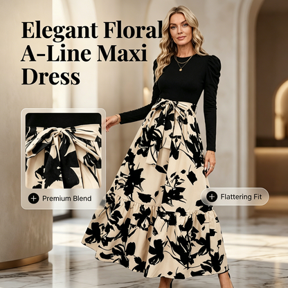 ⌛Limited-Time Offer-Floral Long Sleeve A-Line Maxi Dress for Women