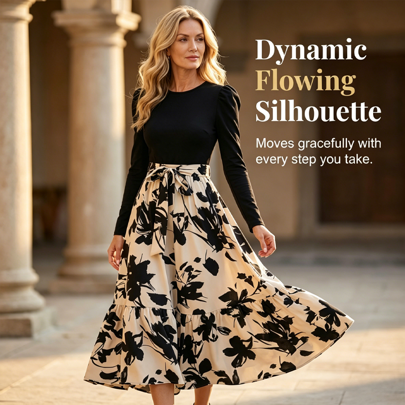 ⌛Limited-Time Offer-Floral Long Sleeve A-Line Maxi Dress for Women