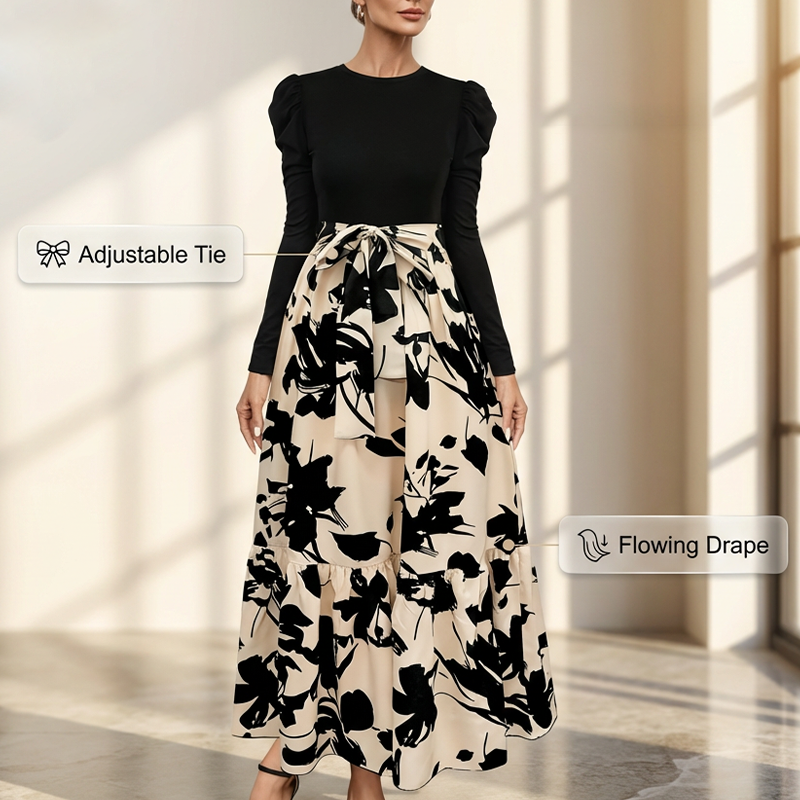 ⌛Limited-Time Offer-Floral Long Sleeve A-Line Maxi Dress for Women