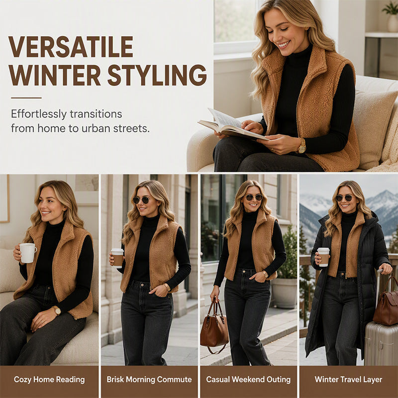 Women's Stand Collar Zip-Up Warm Vest