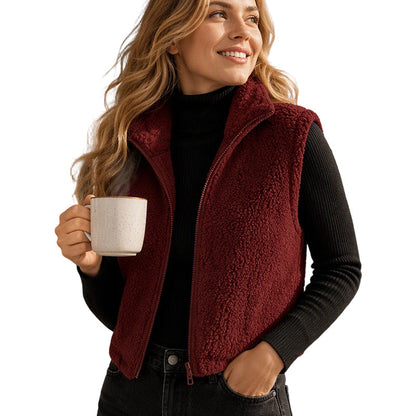 Women's Stand Collar Zip-Up Warm Vest