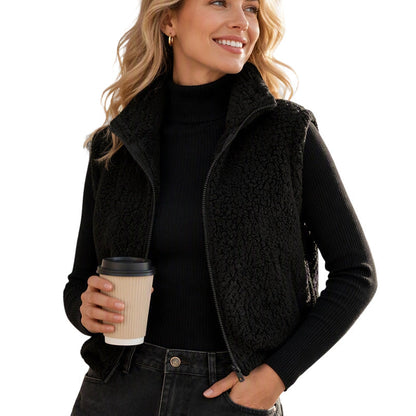 Women's Stand Collar Zip-Up Warm Vest