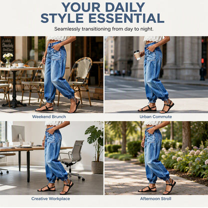 ✨ Flattering Denim Style | Women's High-Waisted Adjustable-Hem Barrel Jeans