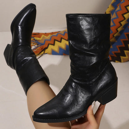 Women's Pointed Toe Chunky Heel Boots