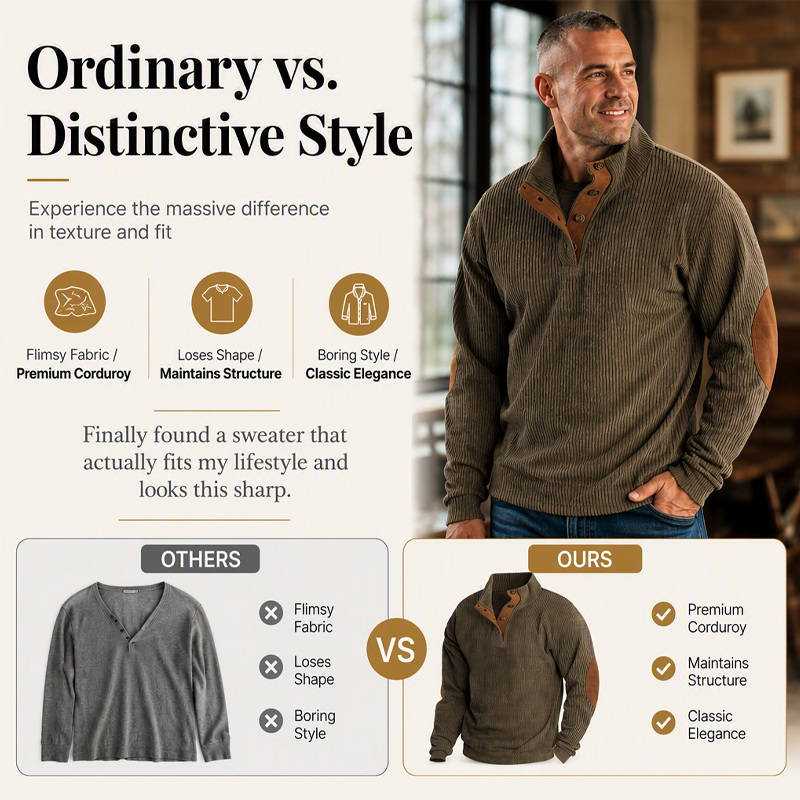 ⌛Limited-Time Offer-Men's Corduroy Stand Collar Sweatshirt