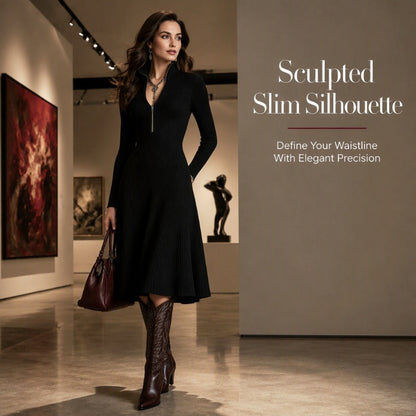 ⌛Limited-Time Offer-Women’s Ribbed Knit Slim Fit Half-Zip Dress