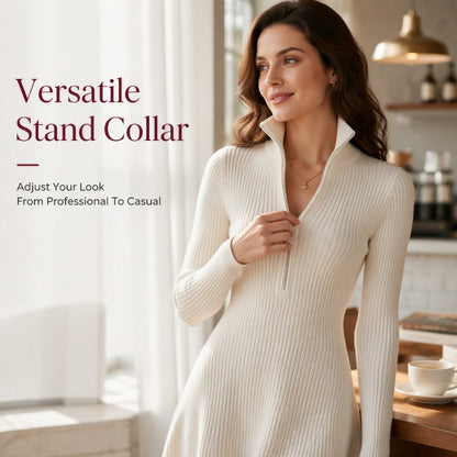 ⌛Limited-Time Offer-Women’s Ribbed Knit Slim Fit Half-Zip Dress