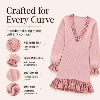 ⌛Limited-Time Offer-Women's Lantern Sleeve V Neck Knit Dress