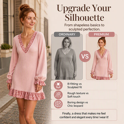 ⌛Limited-Time Offer-Women's Lantern Sleeve V Neck Knit Dress