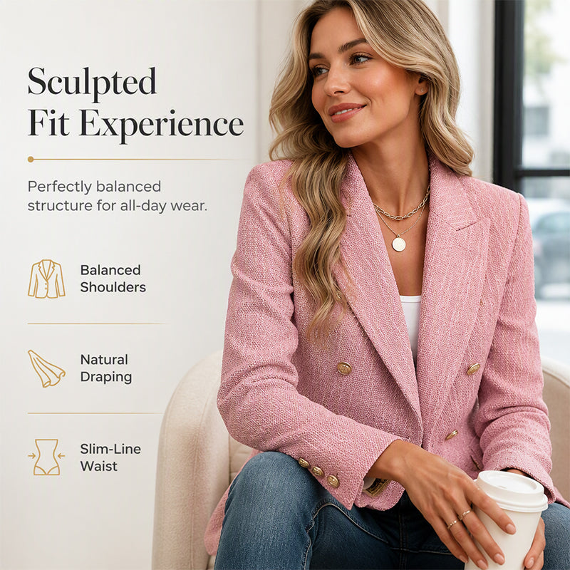 Women's Casual Double-Breasted Blazer Jacket