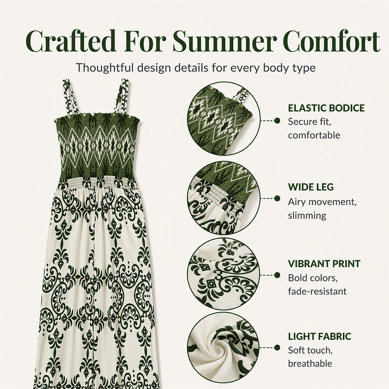 ⌛Limited-Time Offer-Women's Bohemian Print Smocked Jumpsuit