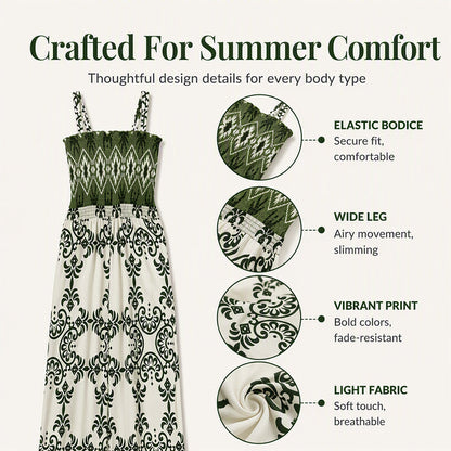 ⌛Limited-Time Offer-Women's Bohemian Print Smocked Jumpsuit
