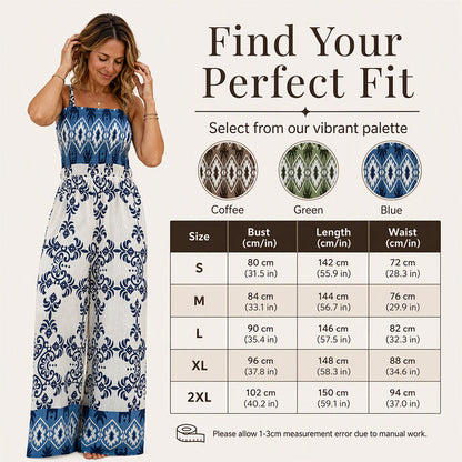 ⌛Limited-Time Offer-Women's Bohemian Print Smocked Jumpsuit