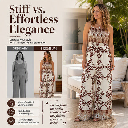 ⌛Limited-Time Offer-Women's Bohemian Print Smocked Jumpsuit