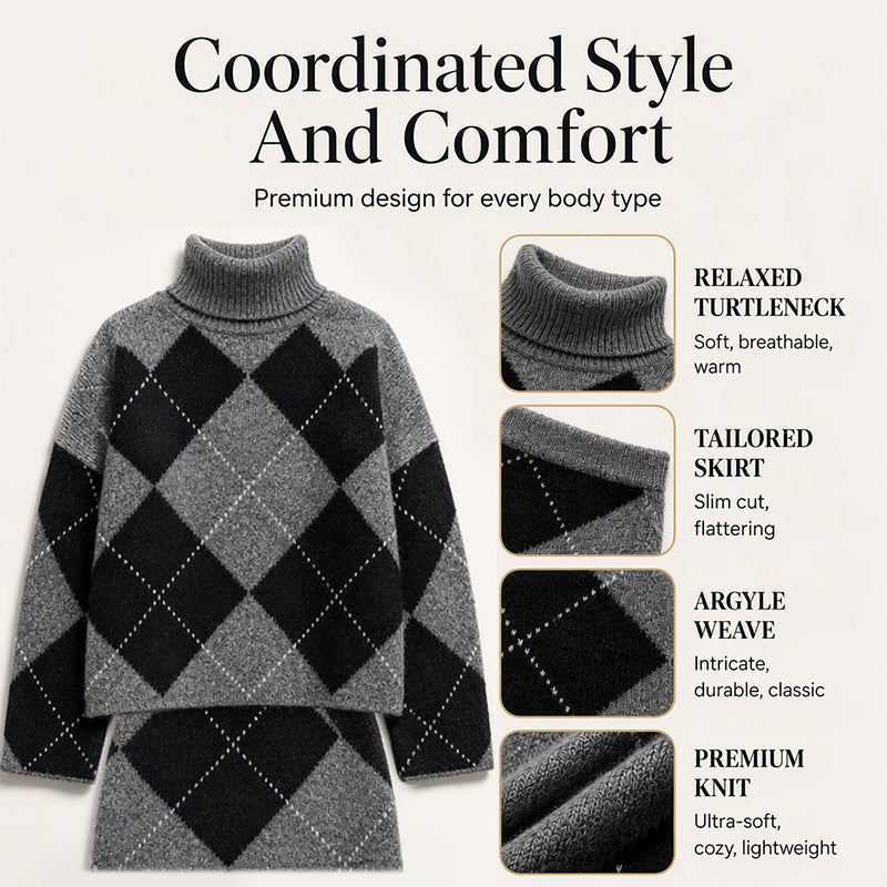 Women's Argyle Knit Sweater & Skirt Set