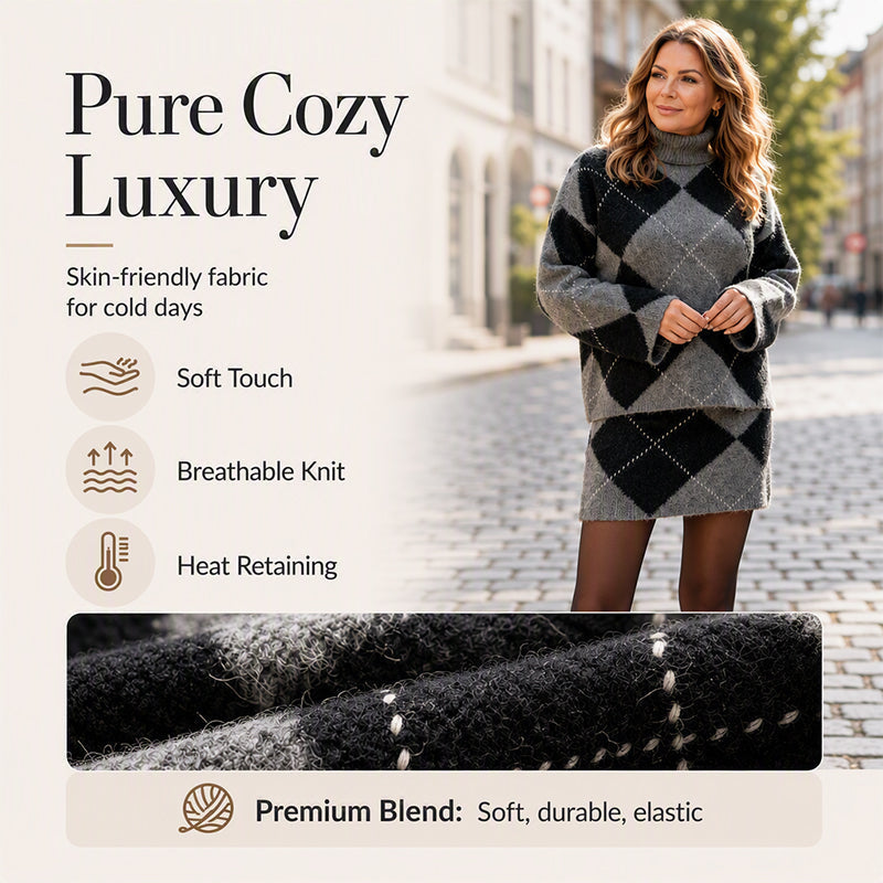 Women's Argyle Knit Sweater & Skirt Set