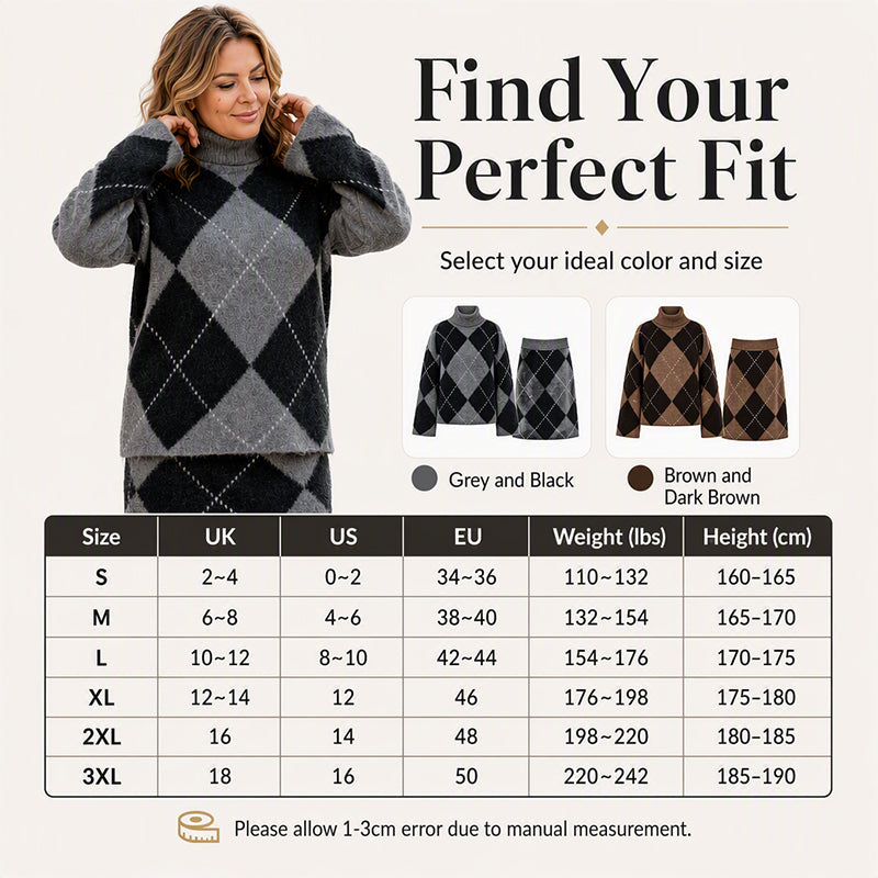 Women's Argyle Knit Sweater & Skirt Set