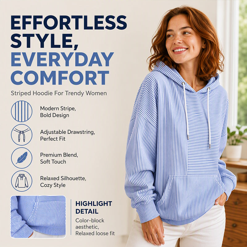 Women's Striped Patchwork Hoodie Sweatshirt