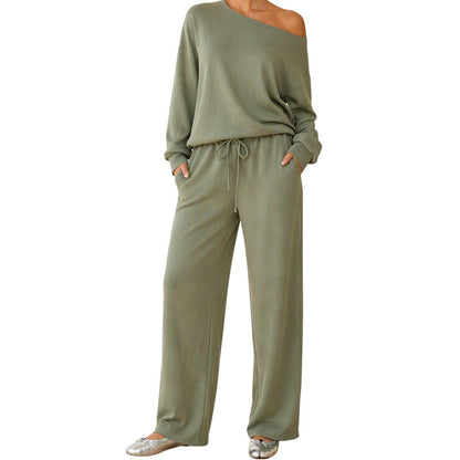 Women's Off-Shoulder Top & Wide-Leg Pants Set