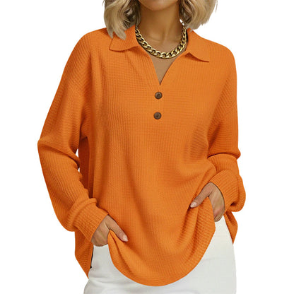 ⌛Limited-Time Offer-Women's V-Neck Waffle Knit Long Sleeve Top