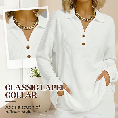 ⌛Limited-Time Offer-Women's V-Neck Waffle Knit Long Sleeve Top