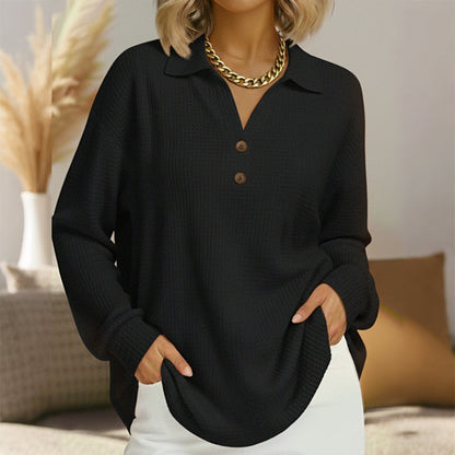⌛Limited-Time Offer-Women's V-Neck Waffle Knit Long Sleeve Top