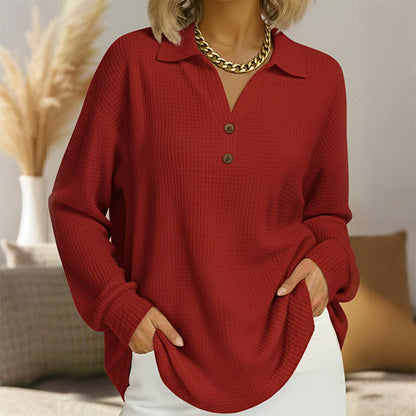 ⌛Limited-Time Offer-Women's V-Neck Waffle Knit Long Sleeve Top