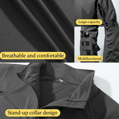 💪 Built for the Outdoors | Men's Multi-Pocket Quarter-Zip Performance Shirt
