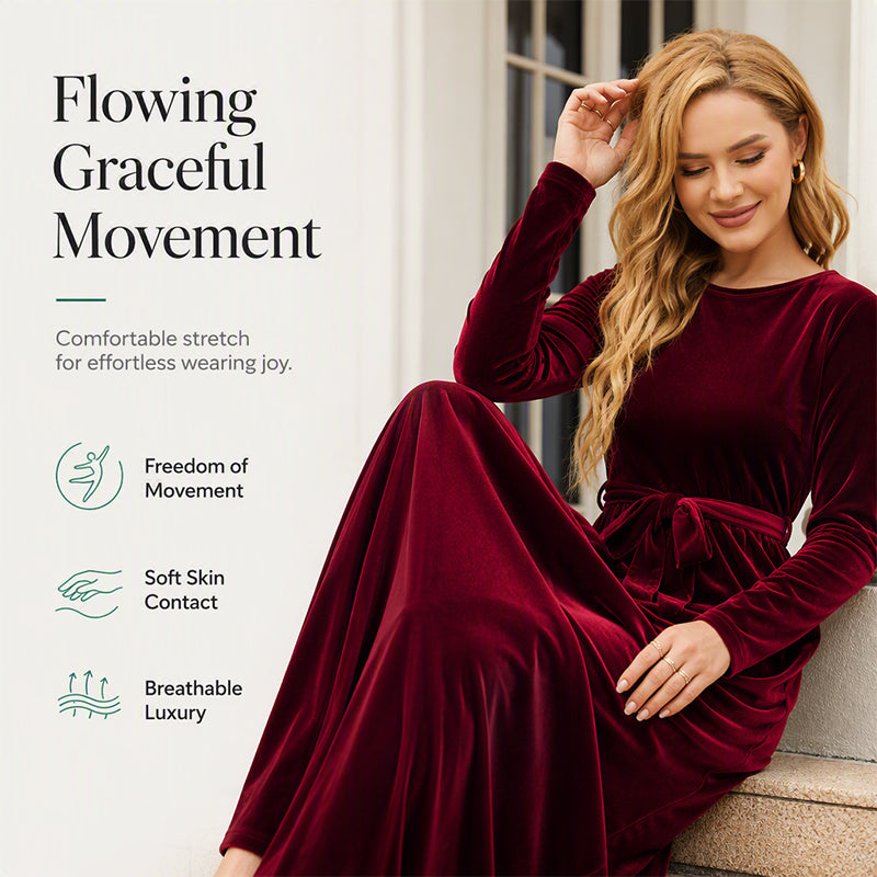 Women's Elegant Velvet Long Sleeve Maxi Dress