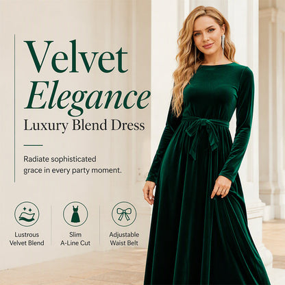 Women's Elegant Velvet Long Sleeve Maxi Dress