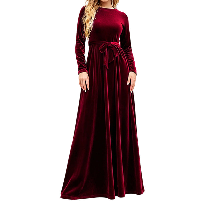 Women's Elegant Velvet Long Sleeve Maxi Dress
