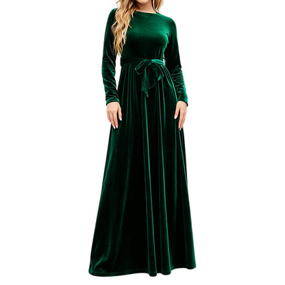 Women's Elegant Velvet Long Sleeve Maxi Dress