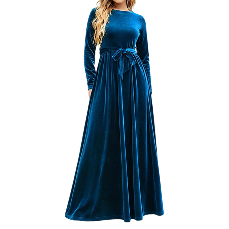 Women's Elegant Velvet Long Sleeve Maxi Dress