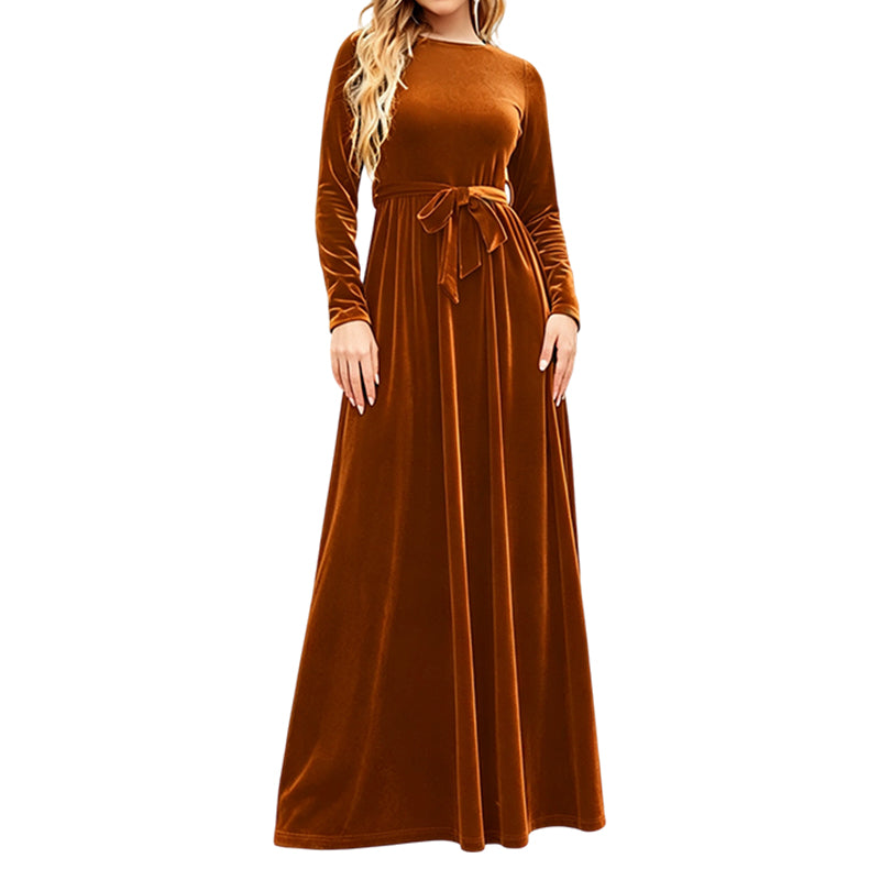 Women's Elegant Velvet Long Sleeve Maxi Dress