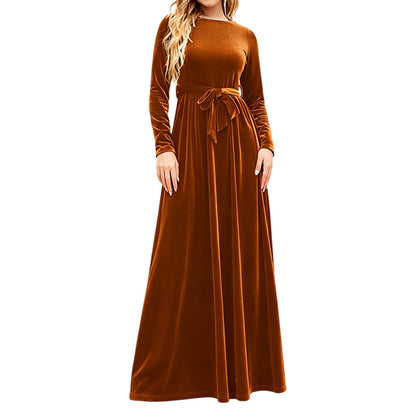 Women's Elegant Velvet Long Sleeve Maxi Dress