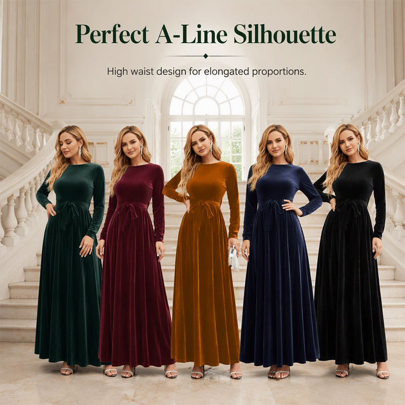 Women's Elegant Velvet Long Sleeve Maxi Dress