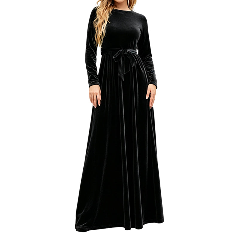 Women's Elegant Velvet Long Sleeve Maxi Dress