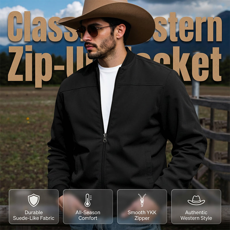 🧥 Rugged Western Style | Men's Suede-Look Relaxed-Fit Zip-Up Bomber Jacket