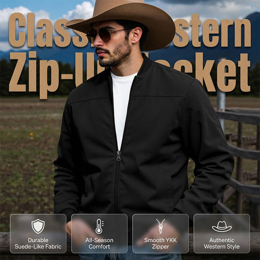 🧥 Rugged Western Style | Men's Suede-Look Relaxed-Fit Zip-Up Bomber Jacket