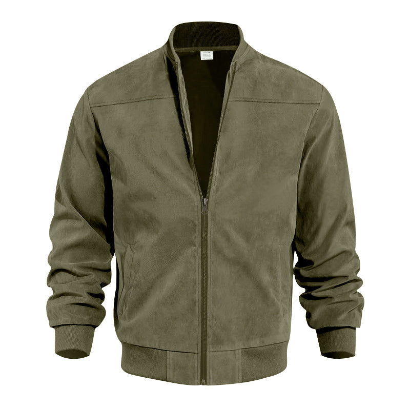 🧥 Rugged Western Style | Men's Suede-Look Relaxed-Fit Zip-Up Bomber Jacket